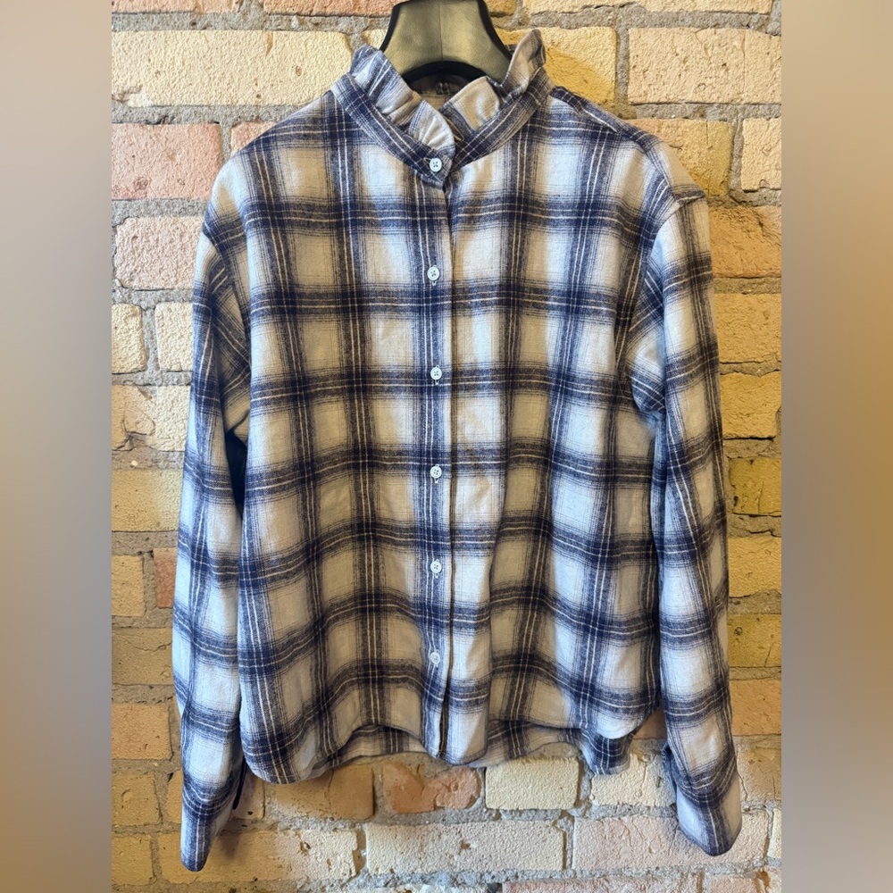 Banana Republic wool blend flannel button up with ruffle neckline